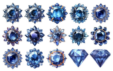 Sapphire rhinestone watercolor illustration material set
