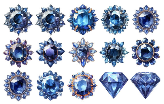 Sapphire rhinestone watercolor illustration material set
