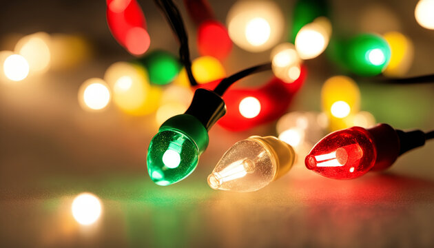 Glowing Christmas lights, retro glass lights.