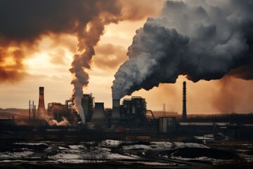 A detailed view of a dense medium cyclone in an industrial setting, with a complex network of pipes and machinery against a backdrop of smokestacks and a cloudy sky