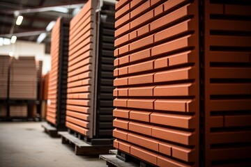 A Detailed View of Industrial Soundproofing Panels Stacked Neatly Against a Rustic Brick Wall Background in a Warehouse Setting
