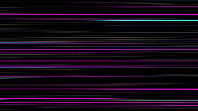 Animated colorful horizontal neon speed lines. Energy motion overlay. 23,98fps