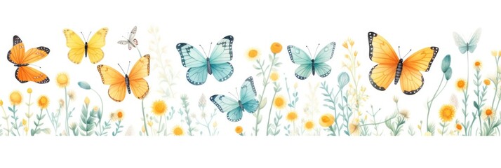 abstract, colorful, watercolor background of colorful butterflies