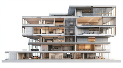 Architectural plan scheme of a Modern office building, cutaway
