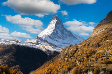 Beautiful landscape view of Matterhorn in in autumn at Zermatt ,Switzerland.