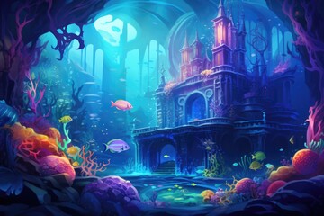 abstract watercolor background underwater kingdom