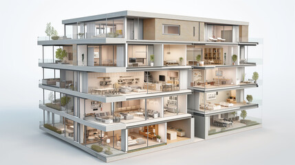 Model of a Multi-floor residential building cutaway