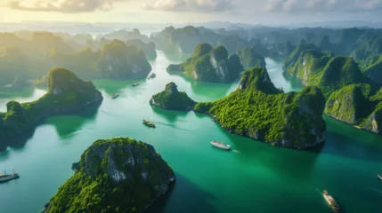  Beautiful landscape with water and Mountains, Asian, aerial view.  © Vika art