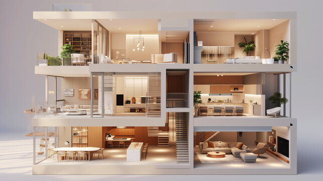 Model of a Multi-floor residential building cutaway