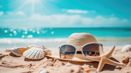 Fototapeta na wymiar Beach Accessories On Beach - Summer Holidays