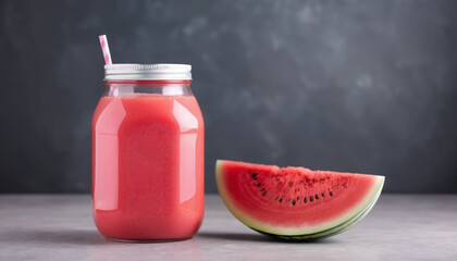 Smoothie fresh watermelon juice in tube jar on beautiful background 3