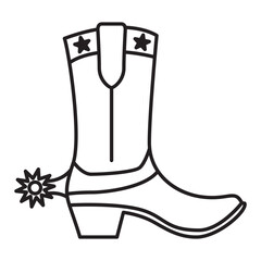 Cowboy boot.Vintage western icon.Gringo cowboy boots.Outline vector illustration.Isolated on white background.Wild west shoes.Western boot