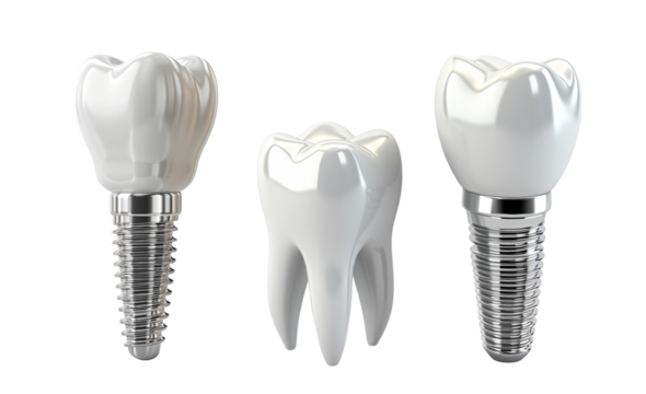 Tooth and dental implant isolated on transparent background. PNG