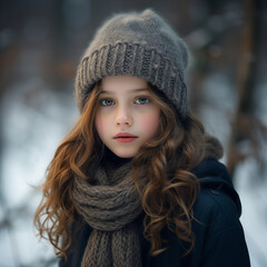 portrait little girl winter outside
