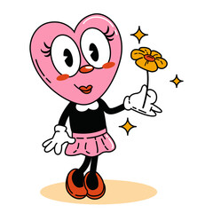 Valentine's Day. Cartoon heart in love. Cute pink heart with flower