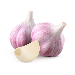 Fresh garlic bulbs and cloves isolated on white