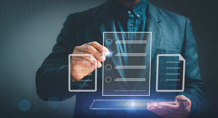 Concept E-signing, electronic signature, document management, paperless office. Lawyer or...