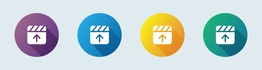 Upload video solid icon in flat design style. Download signs vector illustration.