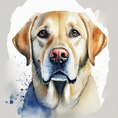 Watercolor illustration of pure breed Labrador Retriever dog. Colorful painting of domestic animal.