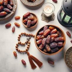 Dates and Lantern ,photo Arabic food concept for Ramadan
