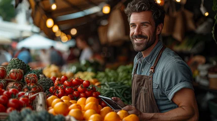 Rolgordijnen man smiling in the market © Stock Plus