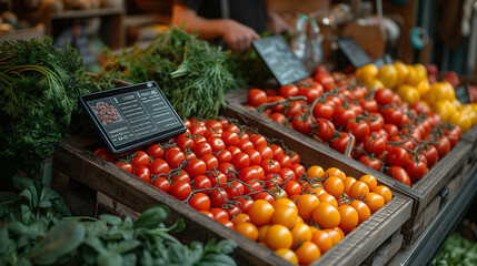 Fototapeta na wymiar tomatoes and oranges in a market
