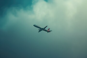 The plane flying in the sky with copy space.