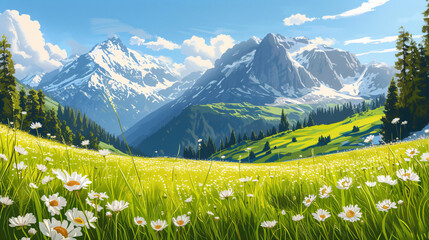 Idyllic Mountain Landscape in the Alps with Bloom.
