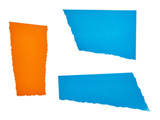 Blue and orange torn paper cut out on transparent background