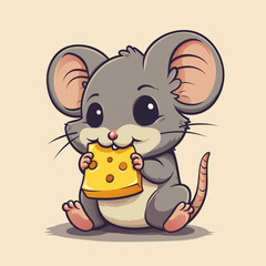 Cheesy Delight: Adorable Mouse with Cheese Cartoon Logo