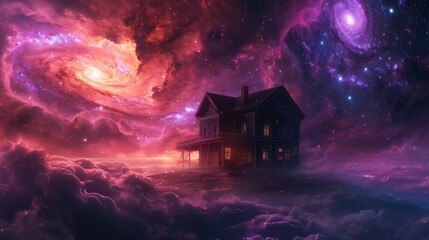 A flying house in the sky
