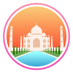 Vector illustration of Taj Mahal, Agra, India. City landmark. Taj Mahal flat illustration for social media. Business travel and tourism concept.  