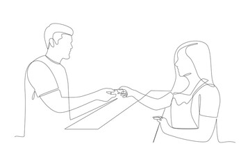Continuous one line drawing Happy people shopping. Shopping concept. Doodle vector illustration.