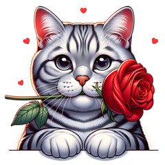 Cat and roses on Valentine's Day