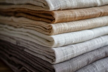 Fototapeta na wymiar Closeup of a stack of linen fabric, natural product