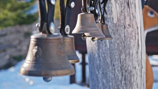 Cast Iron Metal Cow Bells Hanging Outdoors as Garden Decoration Playground Toys
