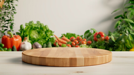 Wooden Vegetables Greens Food Healthy Plant Organic Fresh Natural Background Isolated Platform Empty Blank Plate Podium Pedestral Table Stand Mockup Product Display Showcase Wood Surface Podest 