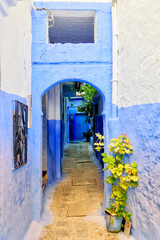 Door to traditional house in Chefchaouen, Morocco