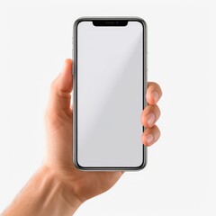 hand holding smartphone isolated on white background