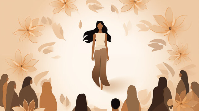 Beauty and fashion concept, illustration of a young african american woman being the centre of attention
