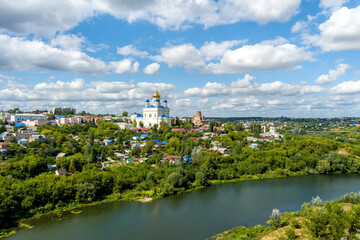 Yelets, Russia. Ascension Cathedral. The main Orthodox church in the city. Date of construction 1745. Aerial view