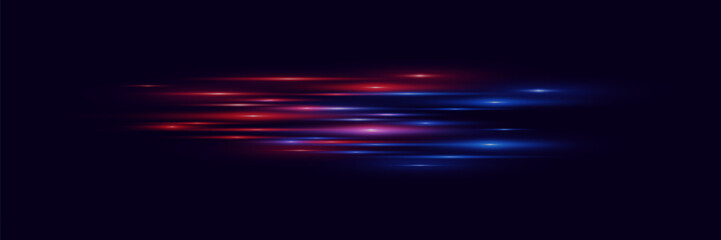 
Abstract light lines of movement and speed. Beautiful glow, flash and spark. Red and blue special effect, speed police line.