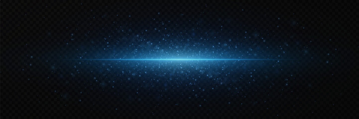 Sparkling blue light effect isolated on transparent background. Horizontal flash of light. Vector illustration. EPS 10