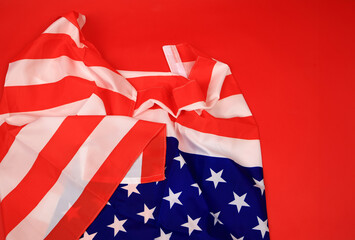 American ,USA flag on a red background 