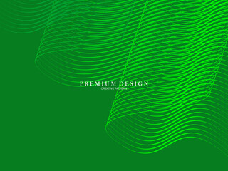 Premium minimal cover design. Cool halftone gradient. Future geometric template. Green wave lines pattern background.