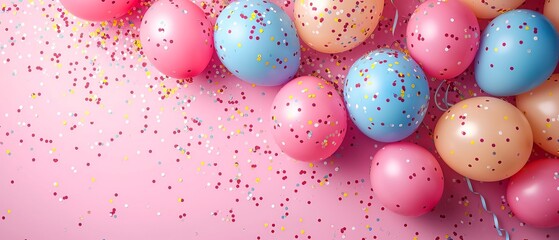 Fototapeta na wymiar Colorful Balloons & Confetti Party Background