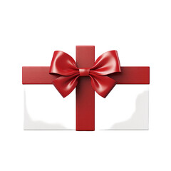 Large rectangular white gift box with a red ribbon bow isolated on transparent background