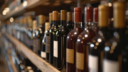 Foto op Plexiglas Close-up on bottles of wine displayed at a winery   © ArtBox
