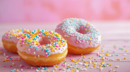 Delicious donuts with colorful sugar glaze