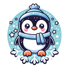 flat logo of vector cute penguin illustration 